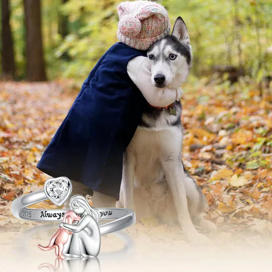 Adjustable silver ring with a dog and heart motif – a symbol of love 2