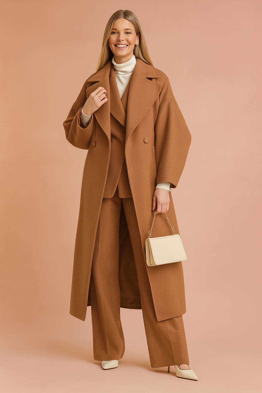 Adriyana | Long elegant coat with a wide collar 2