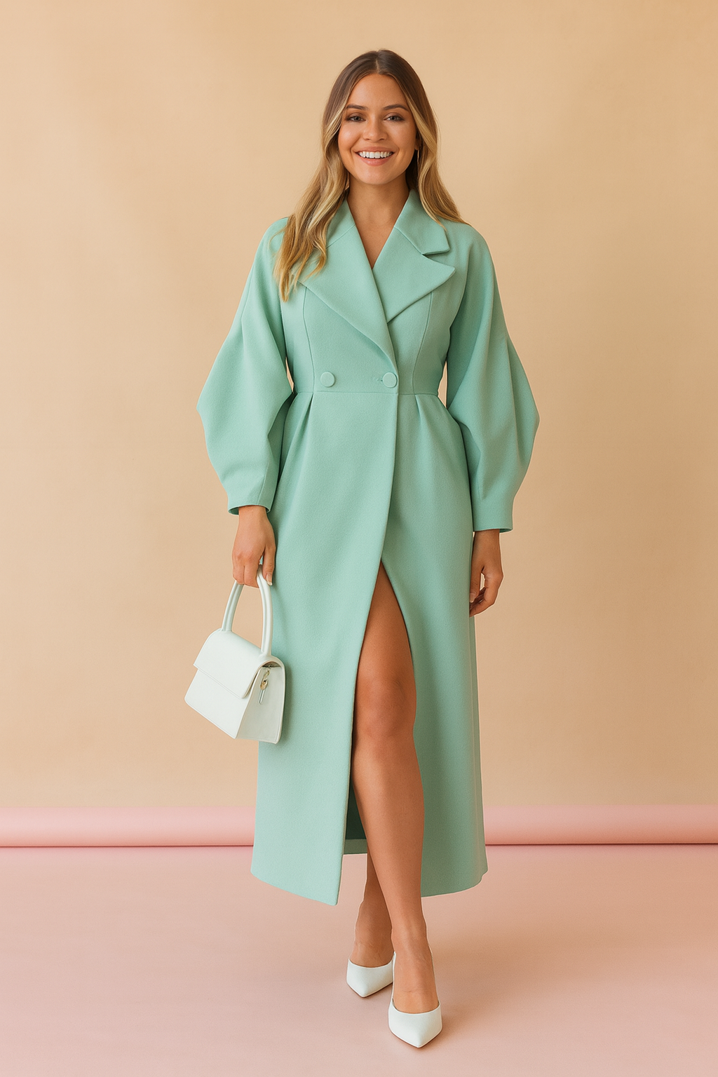 Adriyana | Long elegant coat with a wide collar 3