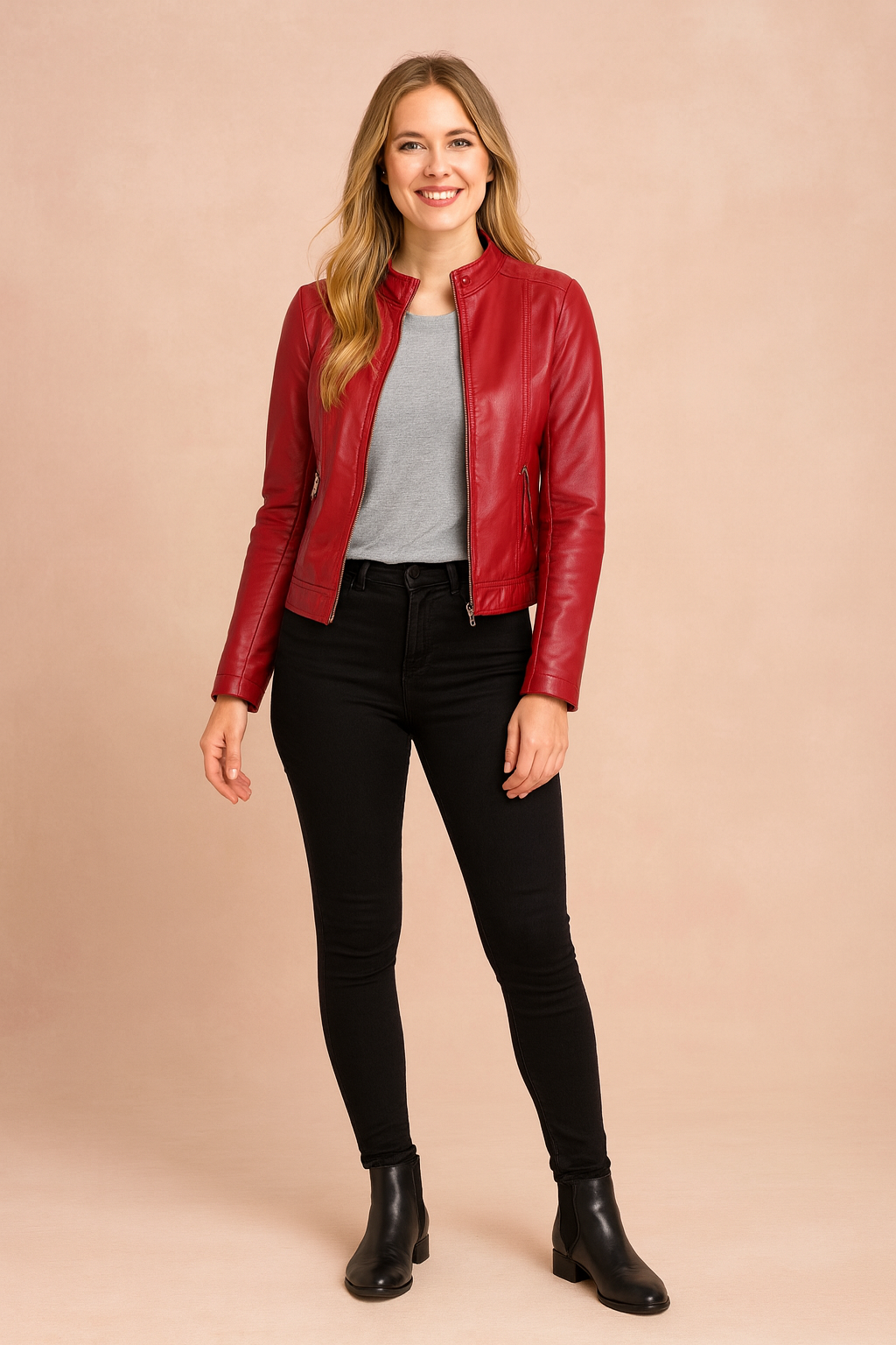 Alicja | Classic biker jacket with zippers 4