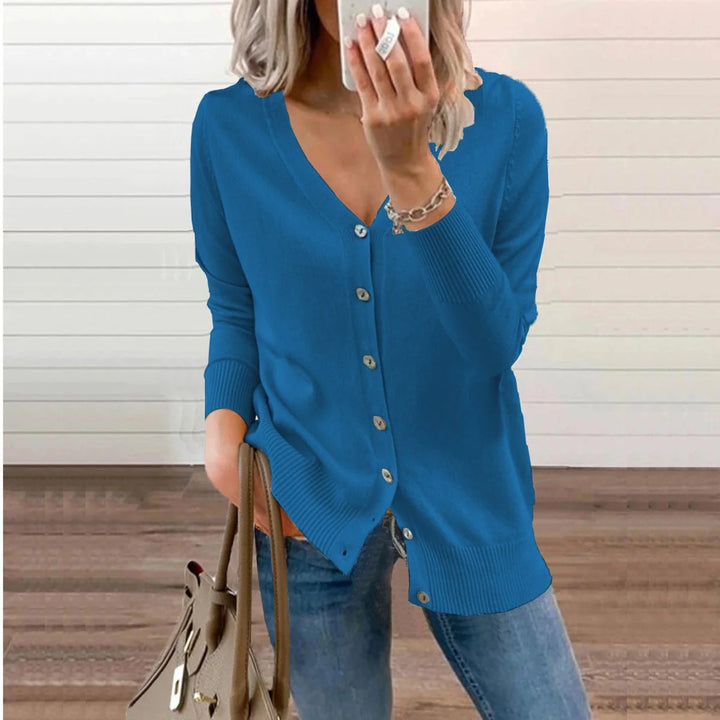 Amelie | Damen V-Ausschnitt Strickjacke Langarm Cardigan mit Knöpfen 0