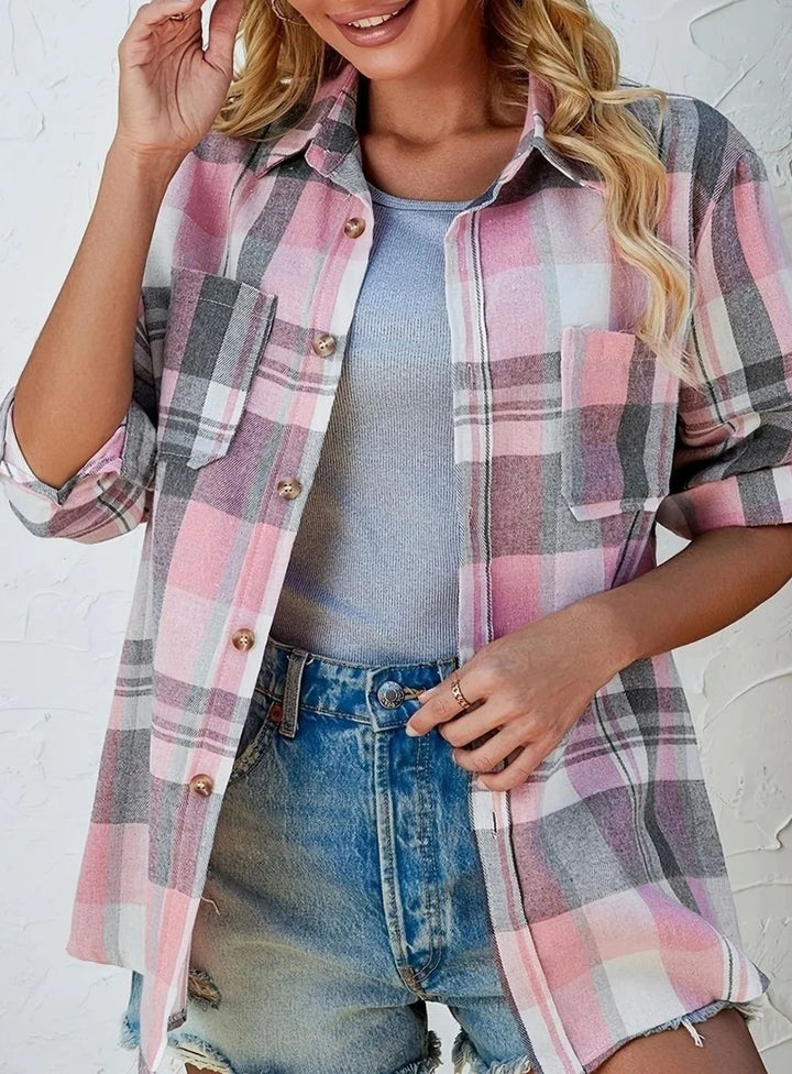 Annika | Damen Oversized Flanell-Karohemd mit Knopfleiste und Brusttaschen 3