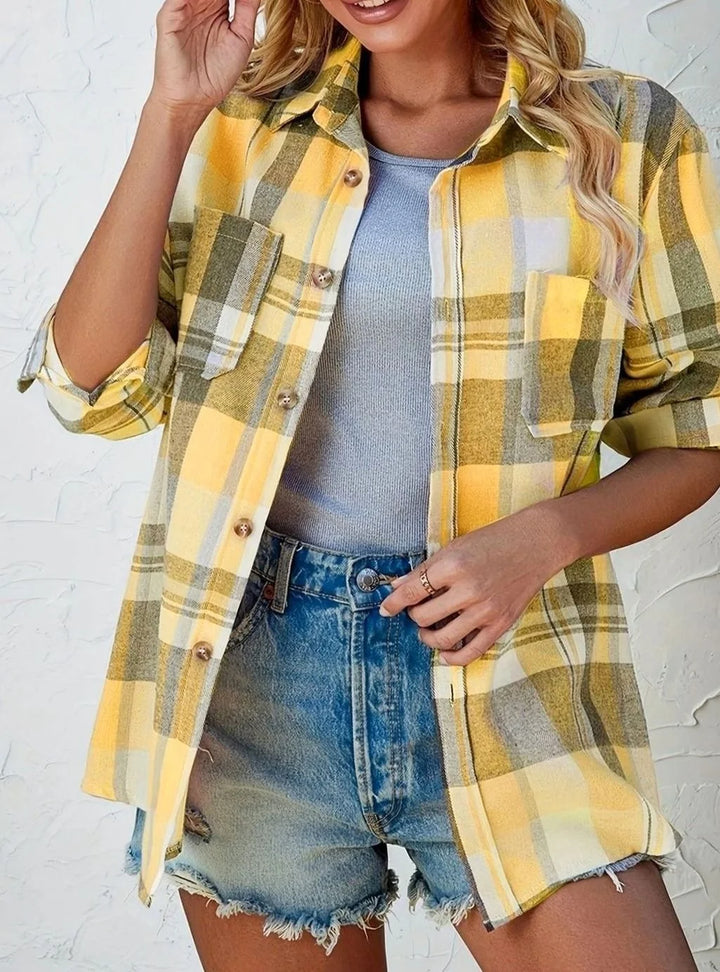 Annika | Damen Oversized Flanell-Karohemd mit Knopfleiste und Brusttaschen 7