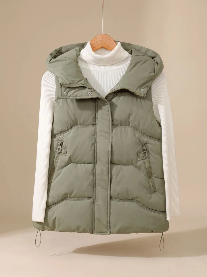 Annika | Damen Wattierter Kapuzen-Bodywarmer mit Reißverschlusstaschen 0