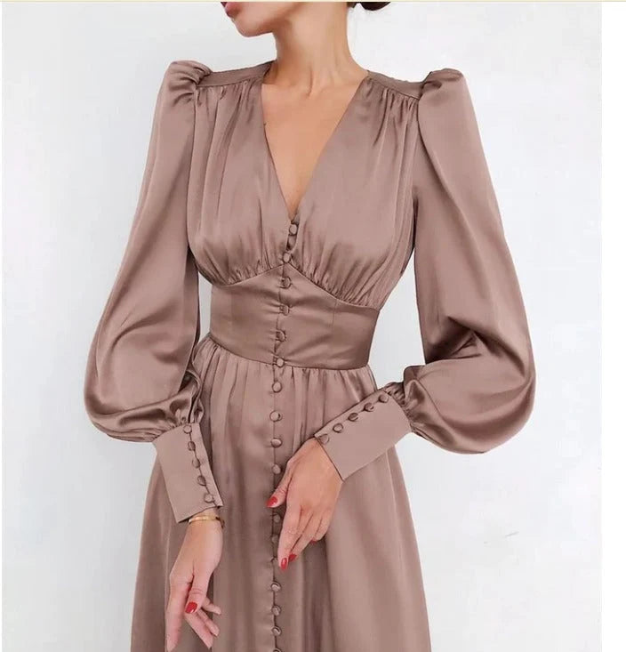 Arya | Damen-Midikleid mit V-Ausschnitt und Knöpfen 0