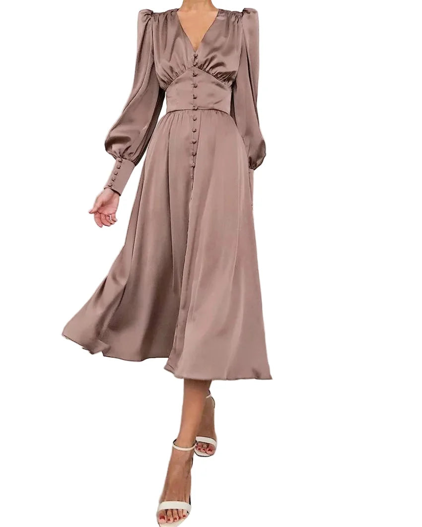 Arya | Damen-Midikleid mit V-Ausschnitt und Knöpfen 1