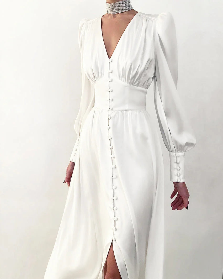 Arya | Damen-Midikleid mit V-Ausschnitt und Knöpfen 10