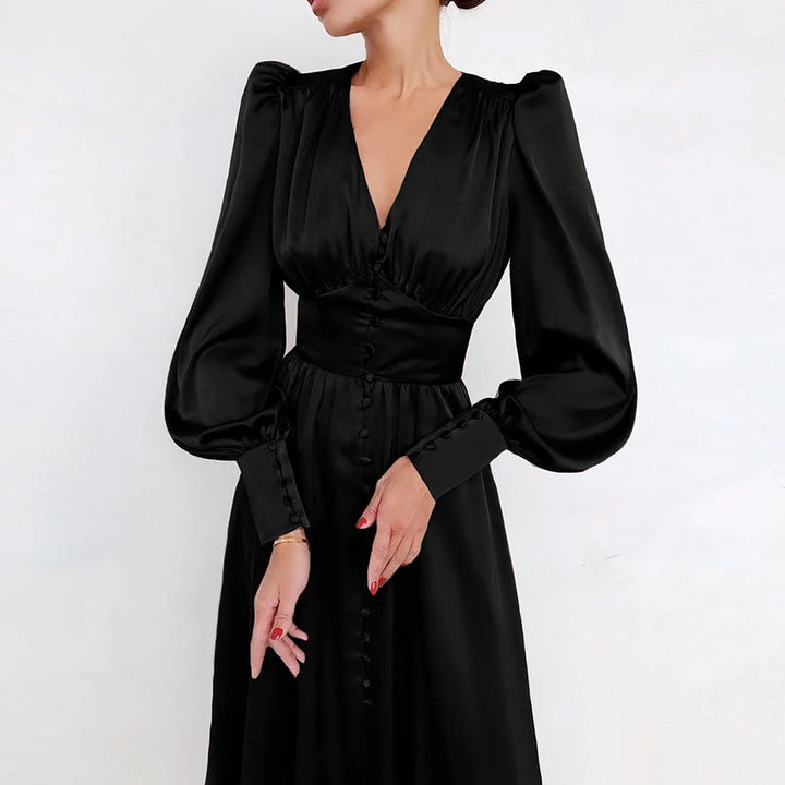 Arya | Damen-Midikleid mit V-Ausschnitt und Knöpfen 5