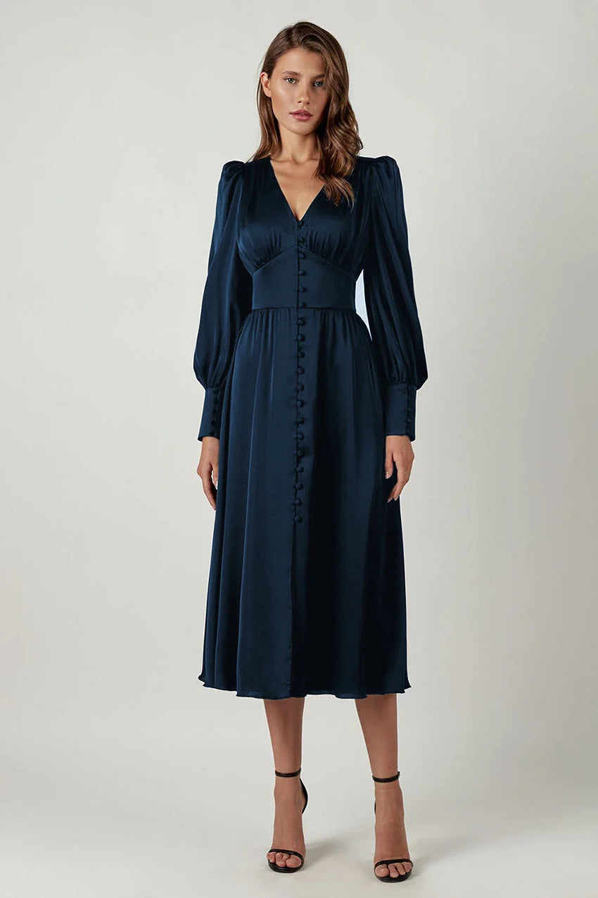 Arya | Damen-Midikleid mit V-Ausschnitt und Knöpfen 8