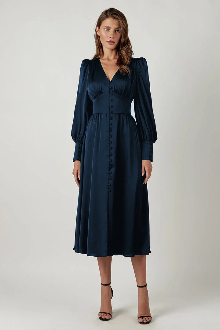 Arya | Damen-Midikleid mit V-Ausschnitt und Knöpfen 8