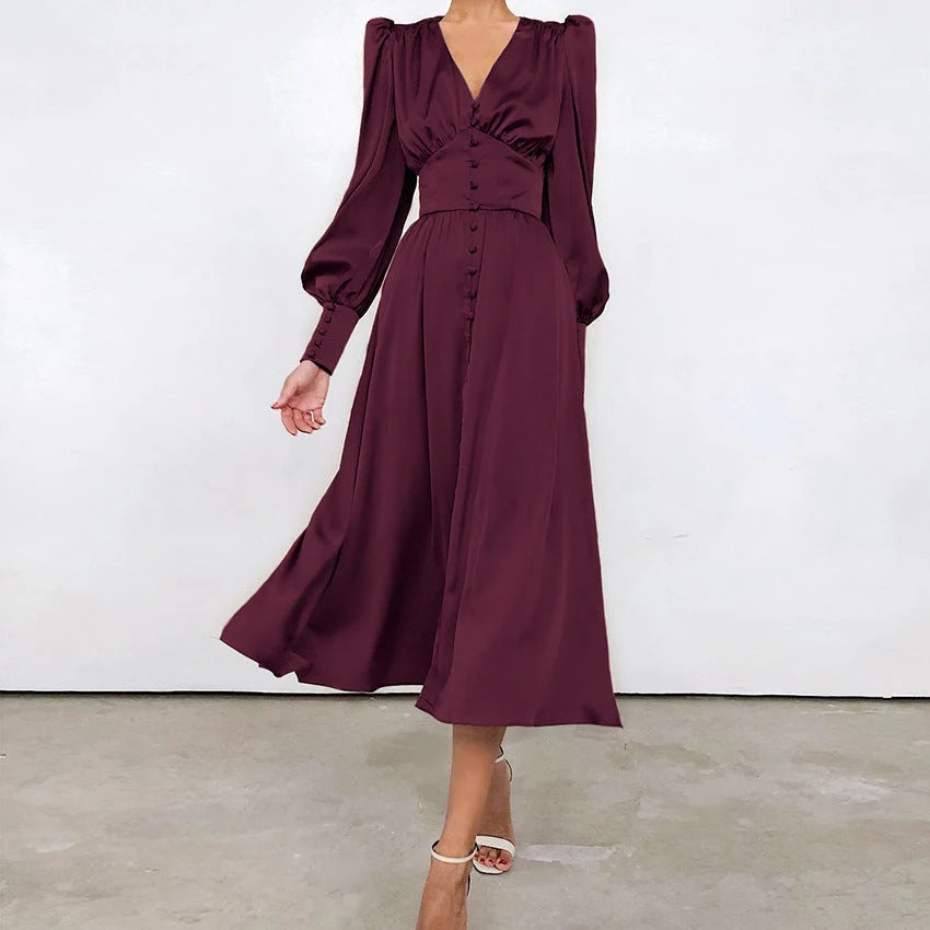 Arya | Damen-Midikleid mit V-Ausschnitt und Knöpfen 9