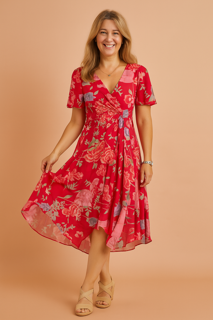 Barbara | Asymmetrical Floral Print Dress 0