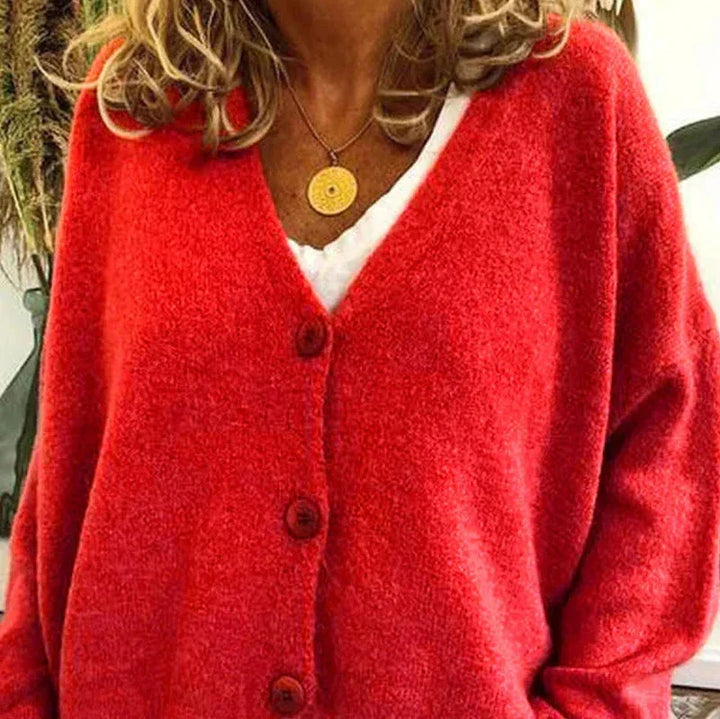 Birgit | Damen Freizeit-Strickjacke mit V-Ausschnitt und Knöpfen 11