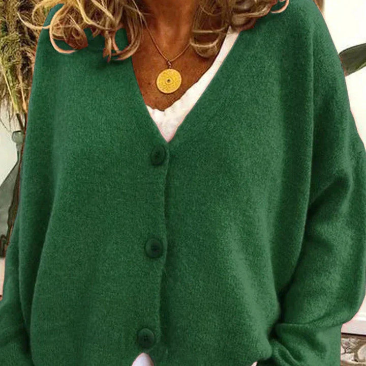 Birgit | Damen Freizeit-Strickjacke mit V-Ausschnitt und Knöpfen 12
