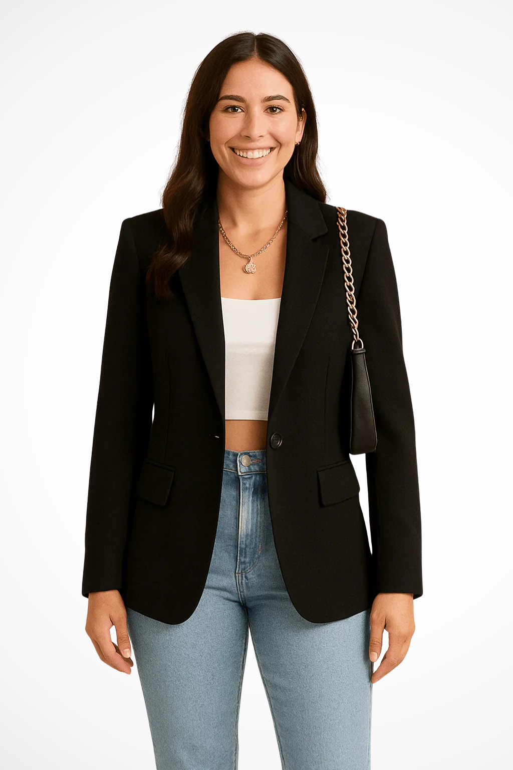 Black Blazer for Women - Tailored Fit Elegant Women's Blazer with Single Button Closure and Functional Pockets 0