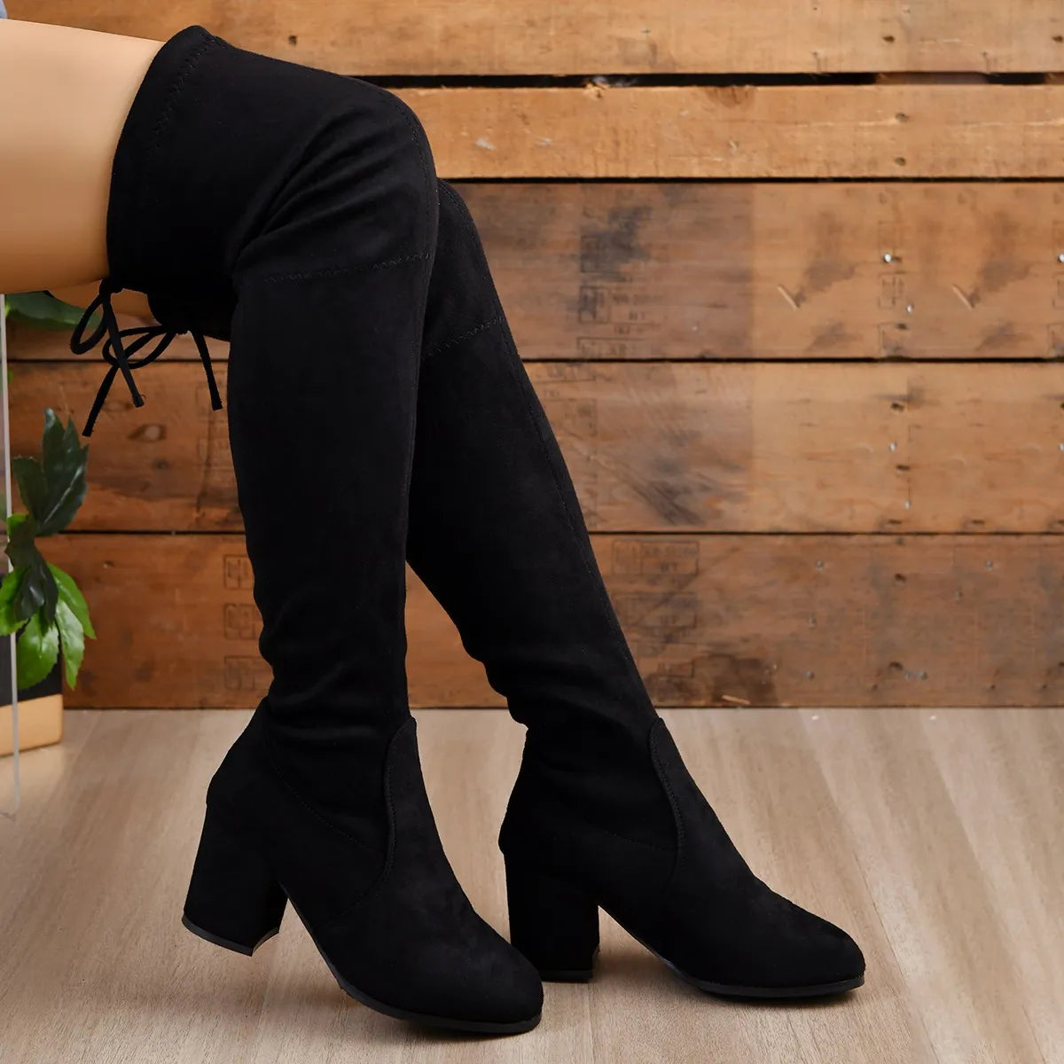 Black Over-the-Knee Boots for Women | Block Heel 0