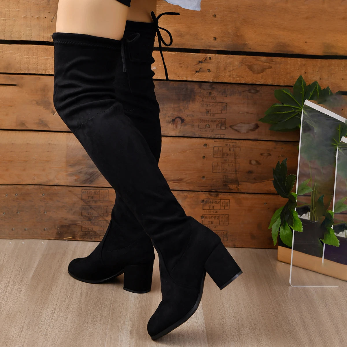 Black Over-the-Knee Boots for Women | Block Heel 4