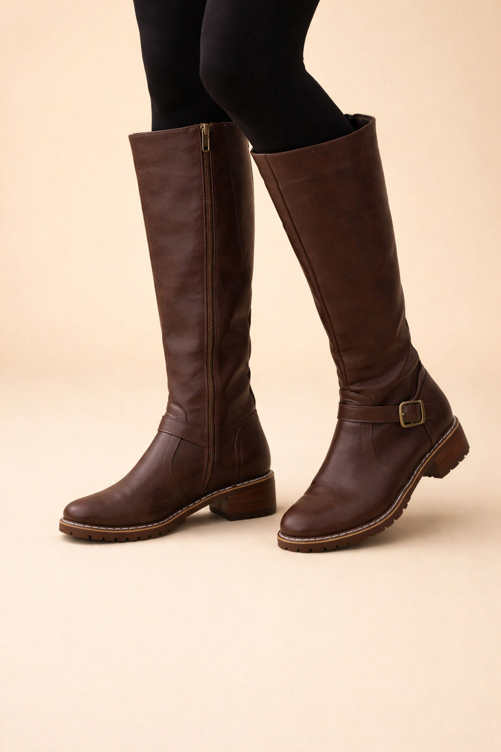 Bottes de motard montantes pour femmes – Style audacieux avec talon épais