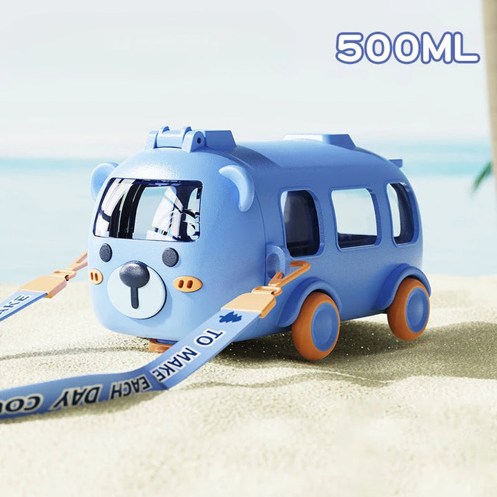 Cartoon Toy Bus Water Bottle with Straw 0