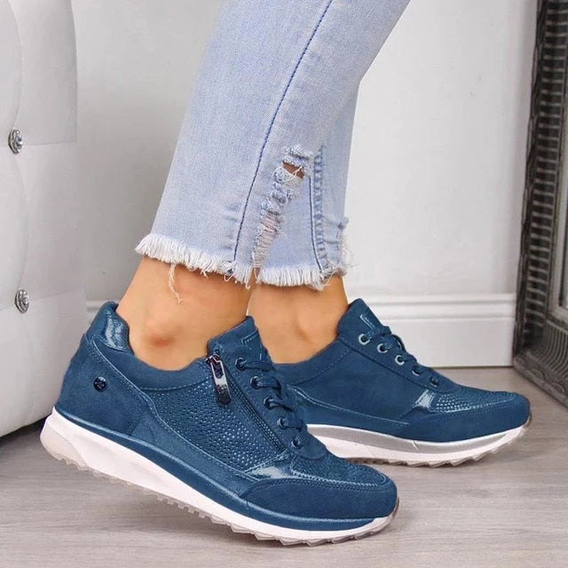 Casual Lace-Up Sneakers for Women – Stylish & Comfortable with Side Zipper 2