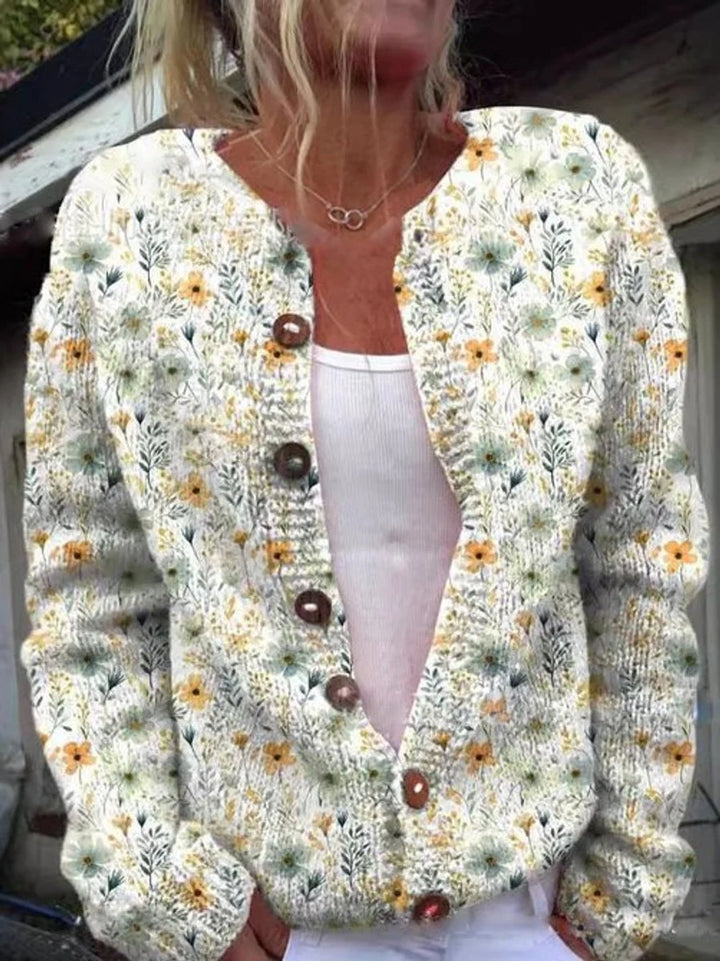 Charlotte | Damen Langarm Strick-Cardigan mit Blumenmuster 1