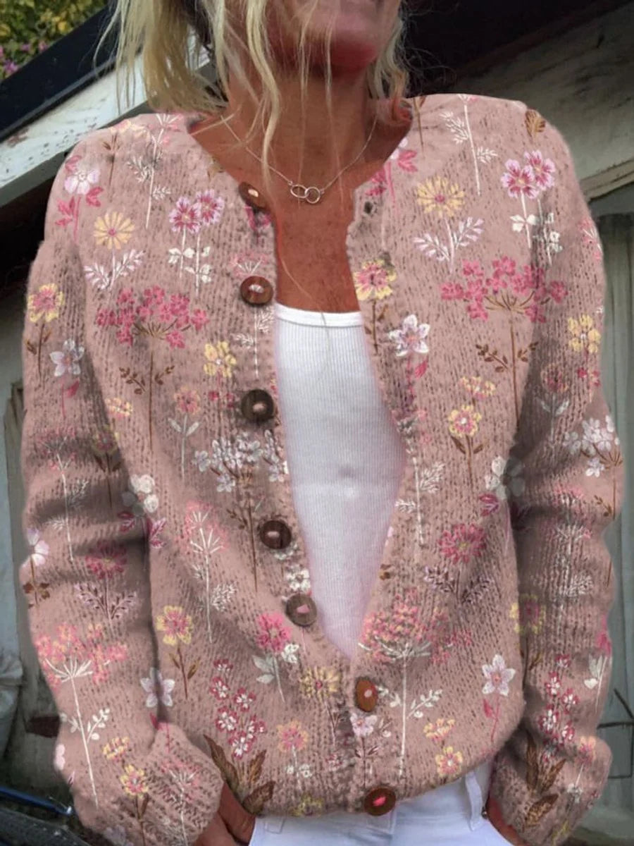 Charlotte | Damen Langarm Strick-Cardigan mit Blumenmuster 2