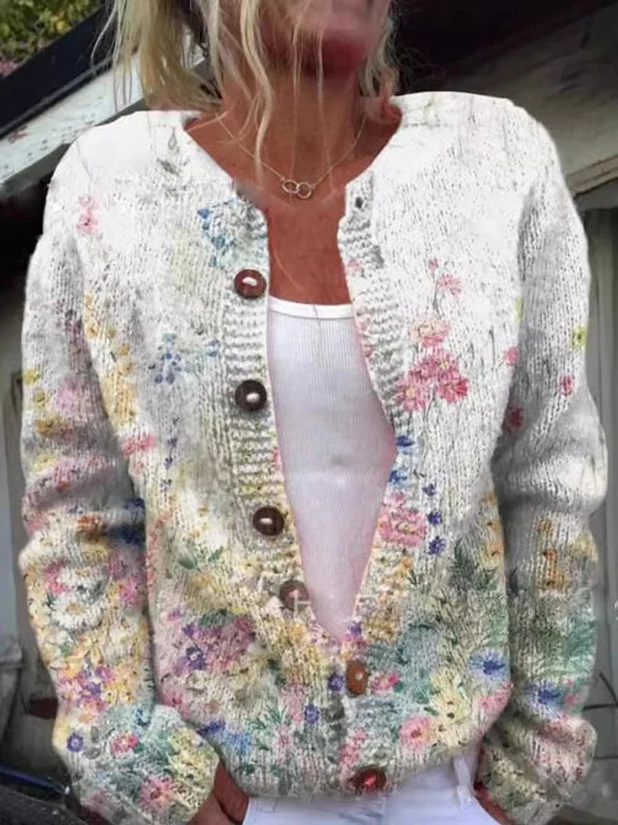 Charlotte | Damen Langarm Strick-Cardigan mit Blumenmuster 3