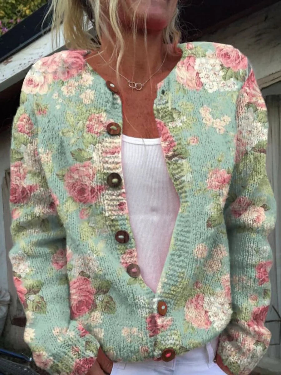 Charlotte | Damen Langarm Strick-Cardigan mit Blumenmuster 5