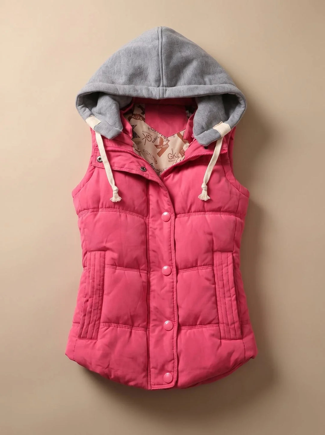 Charlotte | Damen Wattierter Bodywarmer mit Kontrastkapuze Druckknopfleiste 0