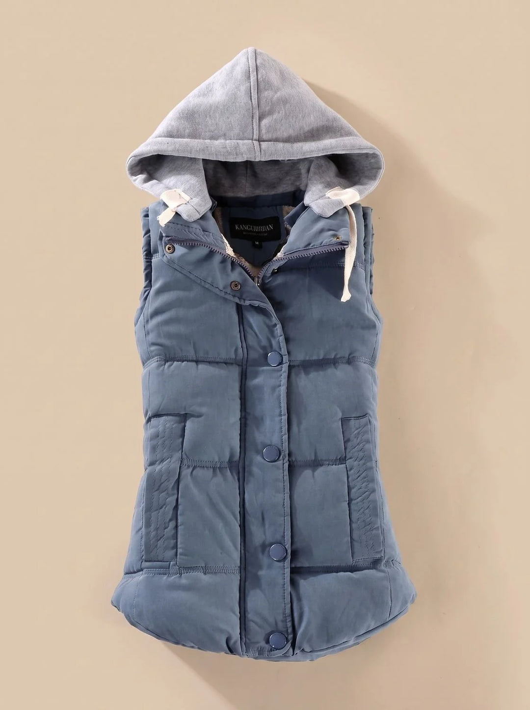 Charlotte | Damen Wattierter Bodywarmer mit Kontrastkapuze Druckknopfleiste 1