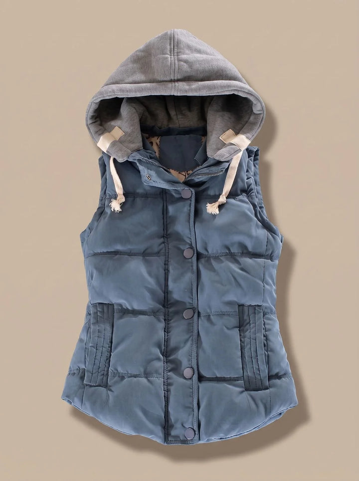 Charlotte | Damen Wattierter Bodywarmer mit Kontrastkapuze Druckknopfleiste 10