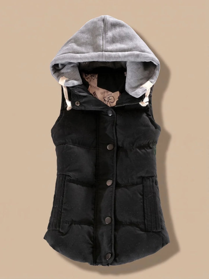 Charlotte | Damen Wattierter Bodywarmer mit Kontrastkapuze Druckknopfleiste 11