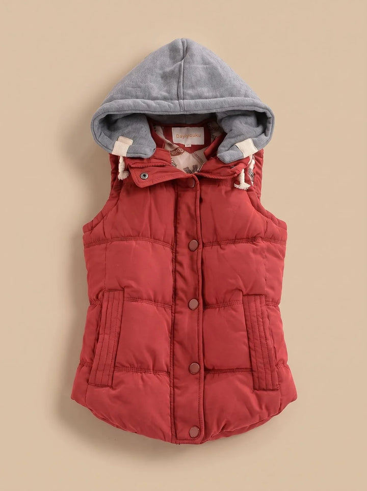 Charlotte | Damen Wattierter Bodywarmer mit Kontrastkapuze Druckknopfleiste 13