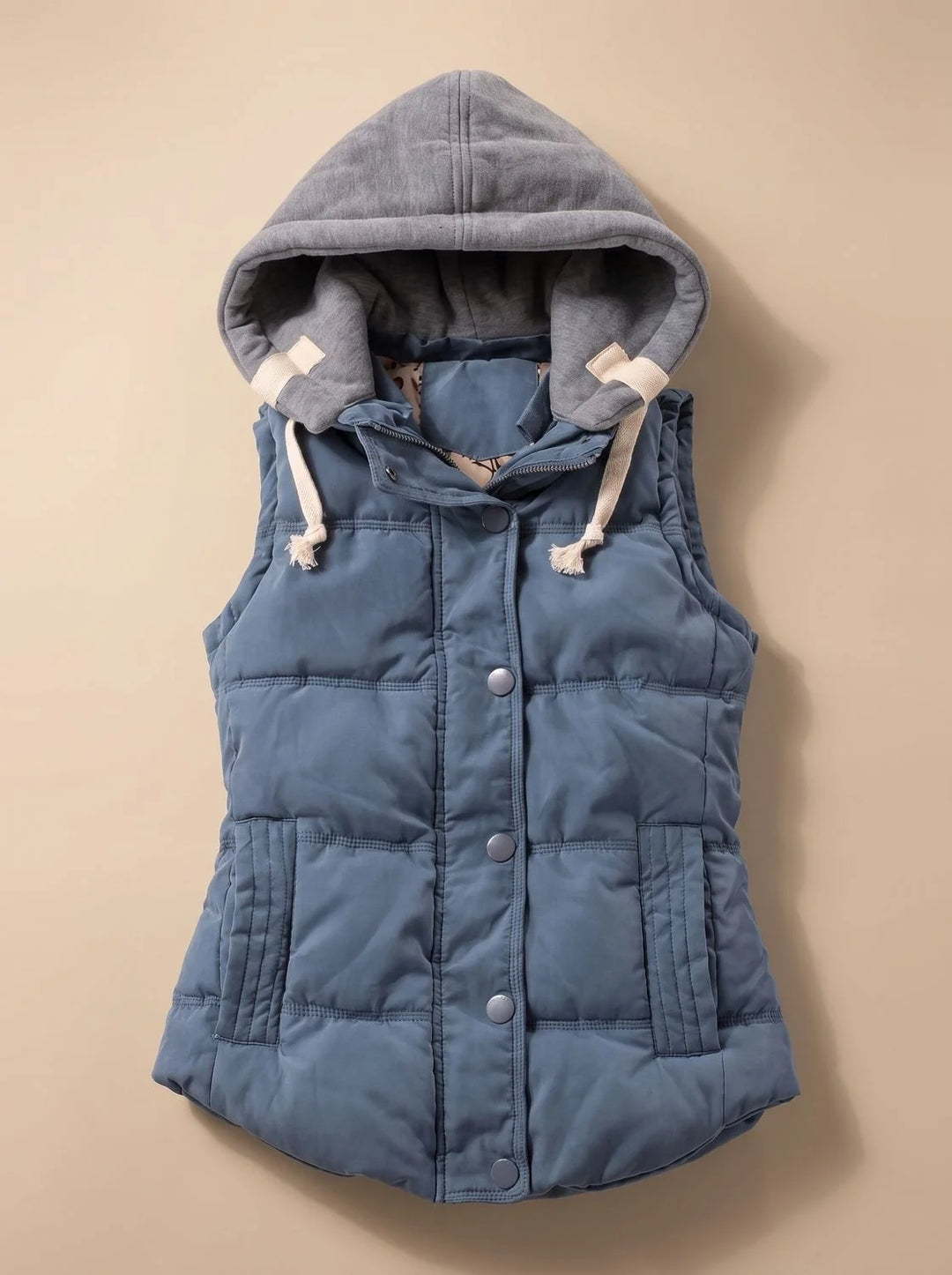 Charlotte | Damen Wattierter Bodywarmer mit Kontrastkapuze Druckknopfleiste 2
