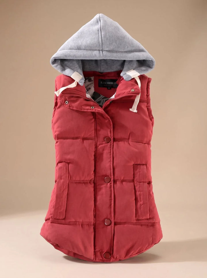 Charlotte | Damen Wattierter Bodywarmer mit Kontrastkapuze Druckknopfleiste 5