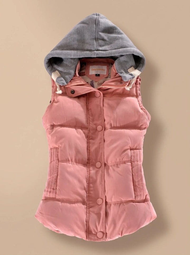 Charlotte | Damen Wattierter Bodywarmer mit Kontrastkapuze Druckknopfleiste 9