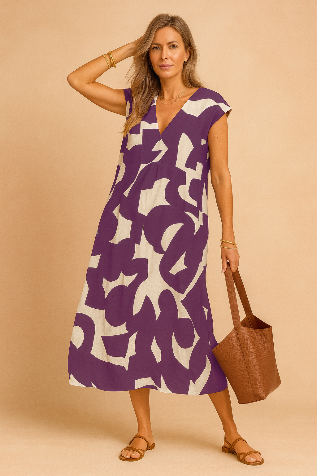 Claire | Long summer dress printed with v -no 5