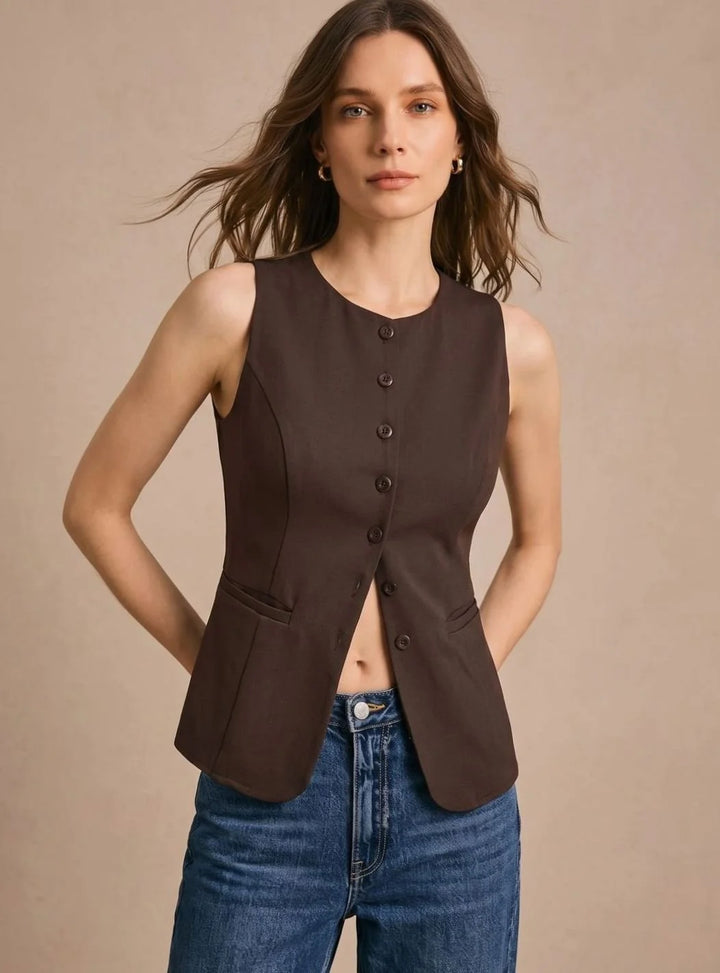 Clara | Bodywarmer Damen Elegante Ärmellose Knopfleisten-Weste 2