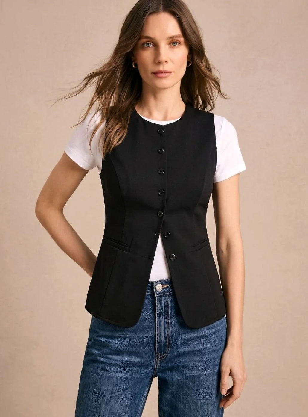 Clara | Bodywarmer Damen Elegante Ärmellose Knopfleisten-Weste 5