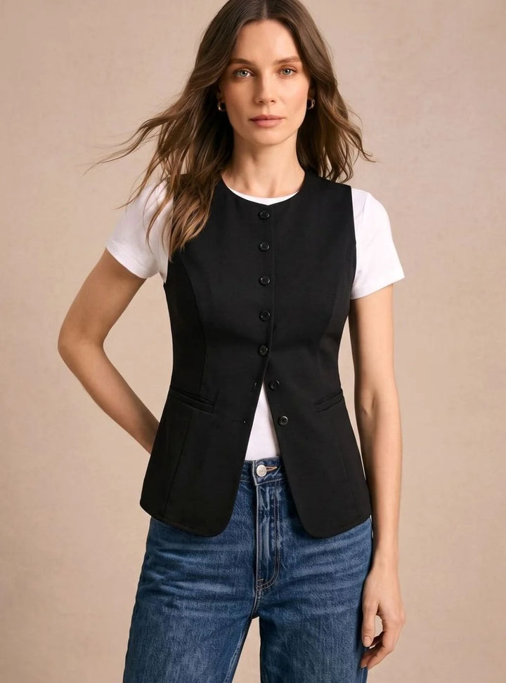 Clara | Bodywarmer Damen Elegante Ärmellose Knopfleisten-Weste 5