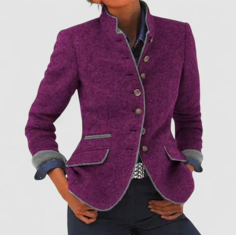 Clara | Damen Eleganter Stehkragen-Blazer mit Knopfleiste Langarm 1