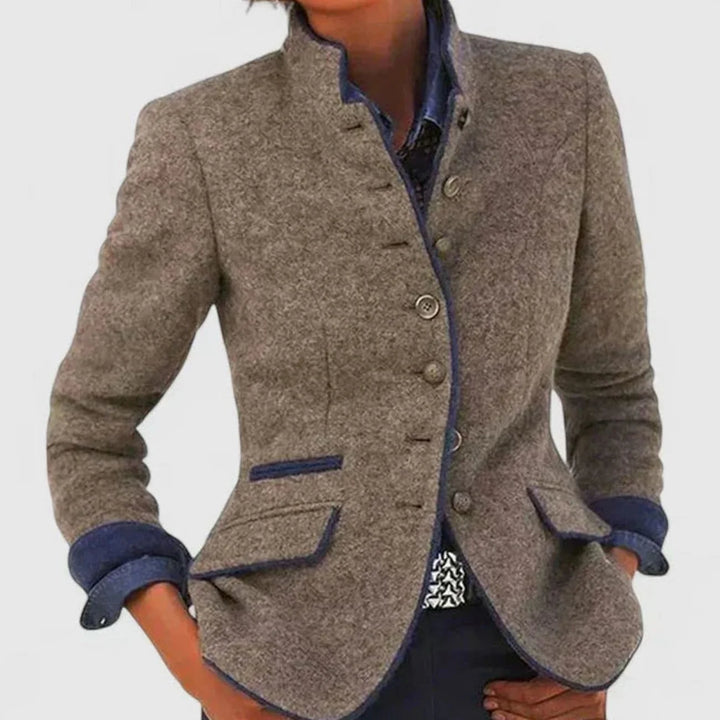 Clara | Damen Eleganter Stehkragen-Blazer mit Knopfleiste Langarm 2