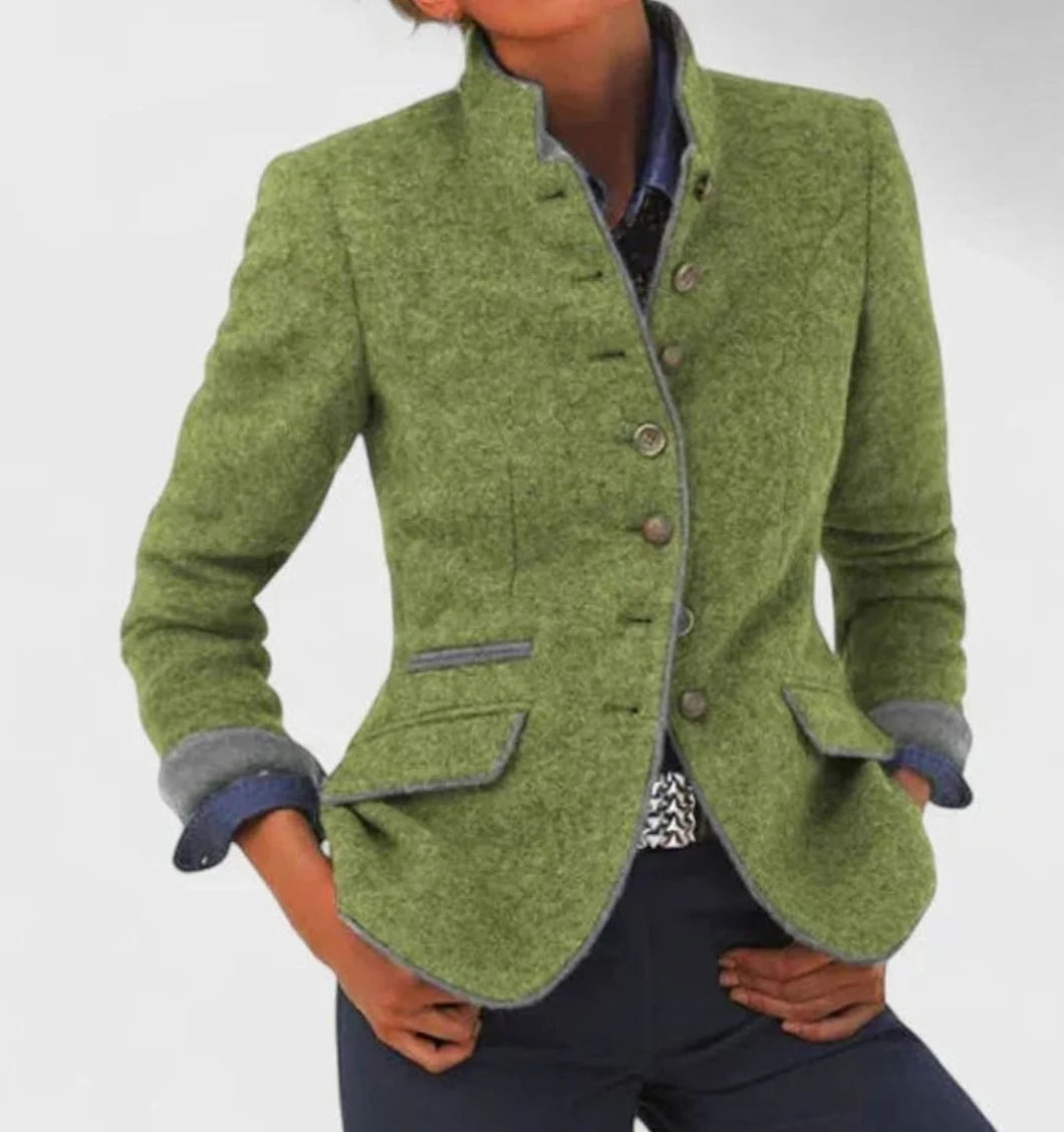 Clara | Damen Eleganter Stehkragen-Blazer mit Knopfleiste Langarm 4