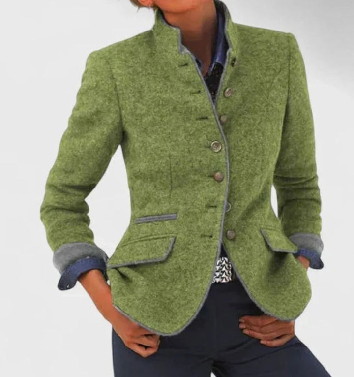 Clara | Damen Eleganter Stehkragen-Blazer mit Knopfleiste Langarm 4