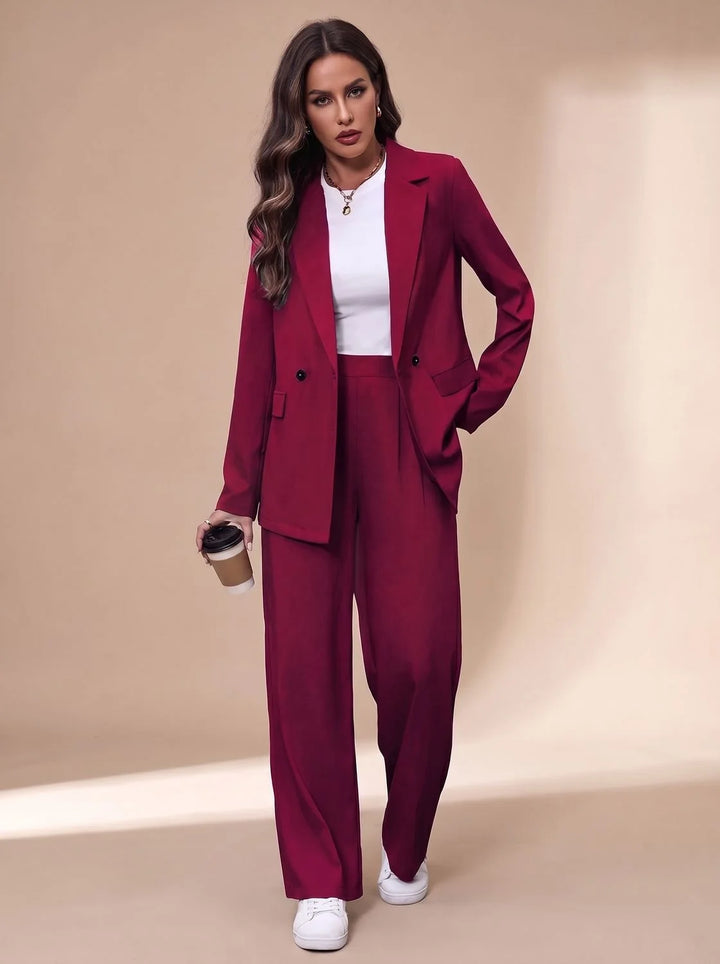 Clara | Damen Taillierter Zweireihiger Hosenanzug mit Weiter Hose, Burgundy 2