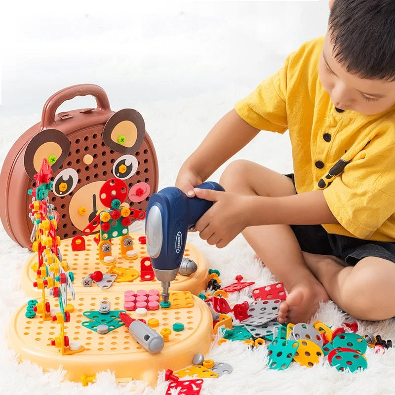 Complete Construction Tool Playset – Electric Drill and Accessories with Portable Carrying Case for Children 1