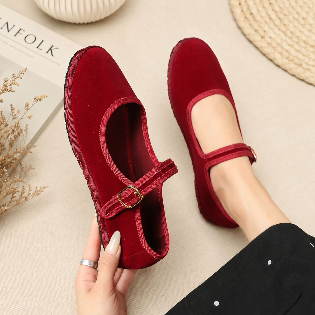 Ballerines Mary Jane avec soutien de la voûte plantaire pour femmes - Chaussures plates élégantes à bout rond avec bride à boucle