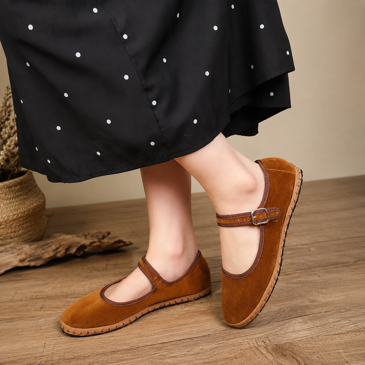 Ballerines Mary Jane avec soutien de la voûte plantaire pour femmes - Chaussures plates élégantes à bout rond avec bride à boucle