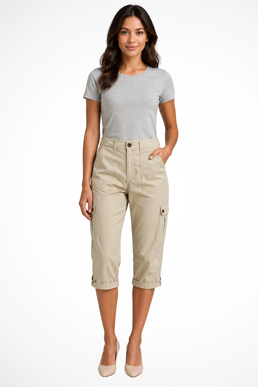 Cropped Women's Cargo Trousers with Roll Up Hem for Versatile Style and Practical Storage 7