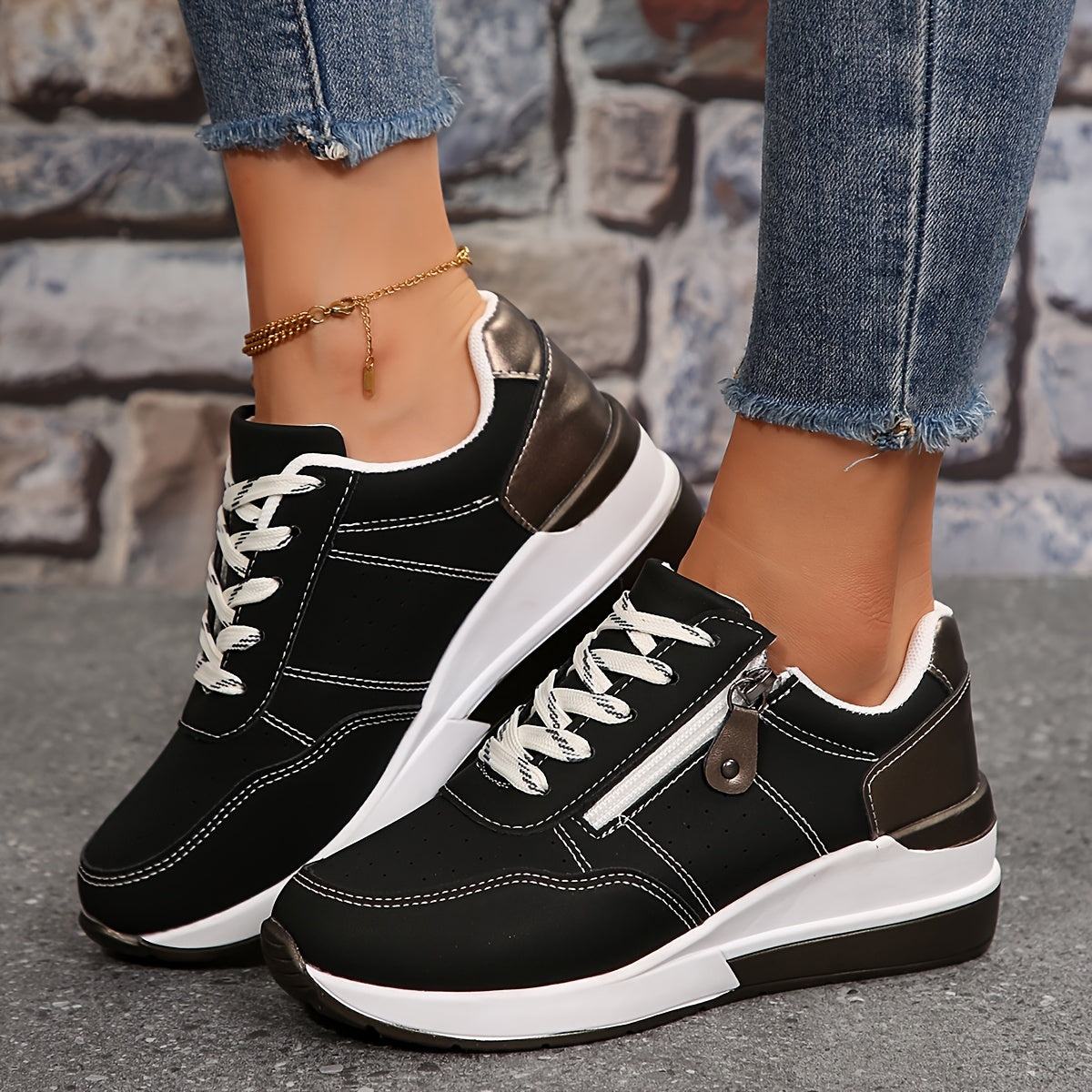 Cushioned Low-Top Sneakers for Women – Zipper Accent Design 2